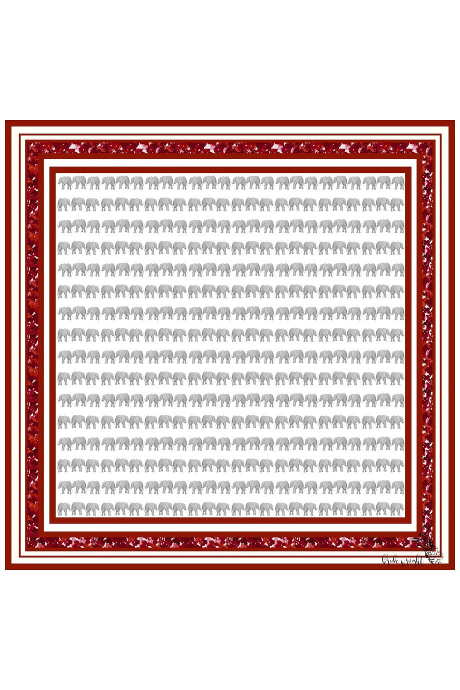 Red Silk Print Elephants Scarf - Brooke Wright - Color Game