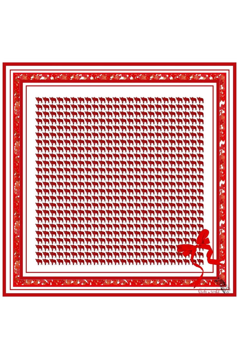Red Silk Print Pigs Scarf - Brooke Wright - Color Game