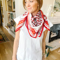 Red Silk Print Pigs Scarf - Brooke Wright - Color Game