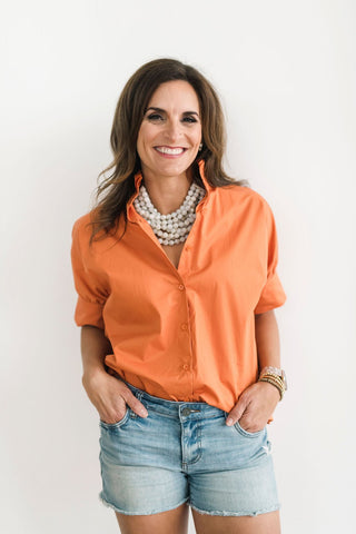 Short Sleeve Ruffle Shirt Burnt Orange - Heidi Houston - Color Game