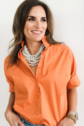 Short Sleeve Ruffle Shirt Burnt Orange - Heidi Houston - Color Game