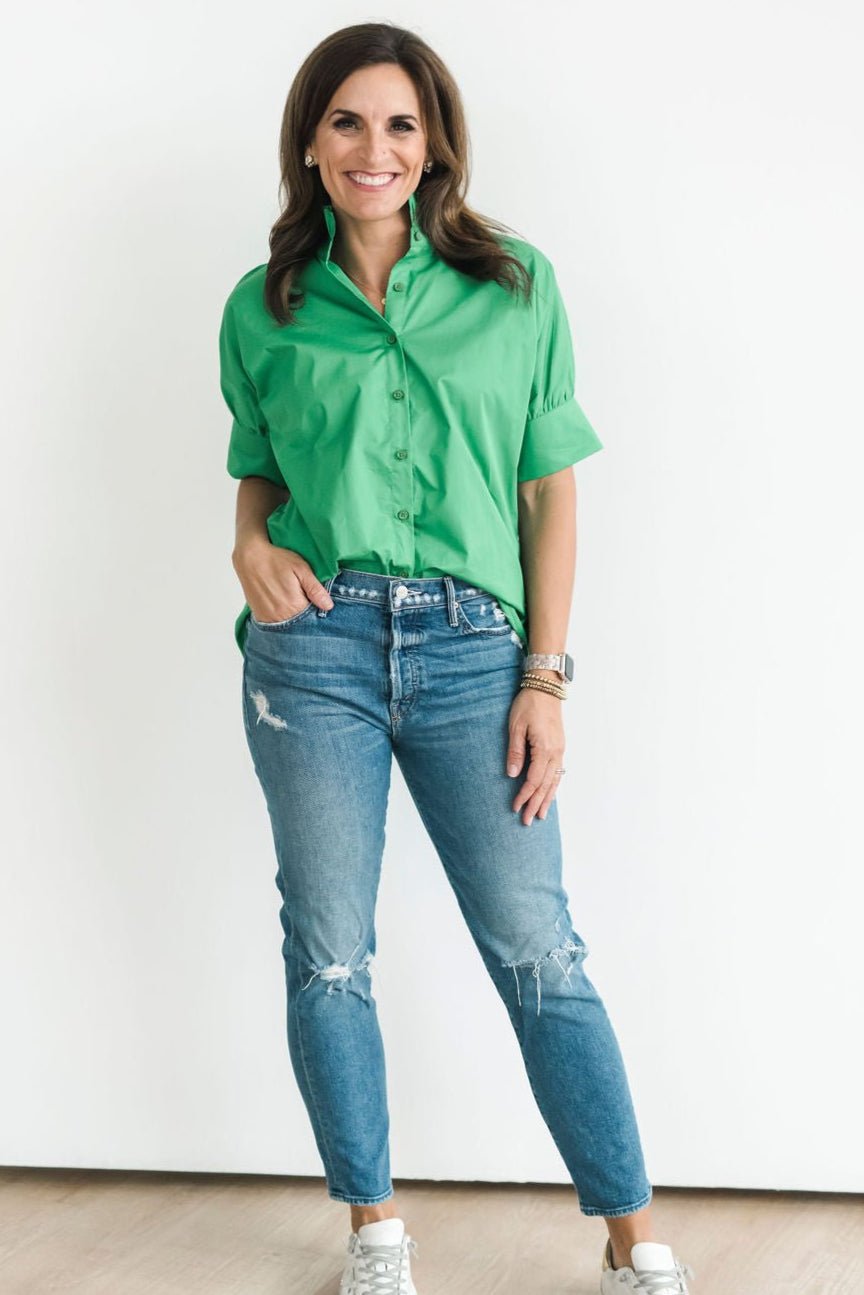 Short Sleeve Ruffle Shirt Green - Heidi Houston - Color Game