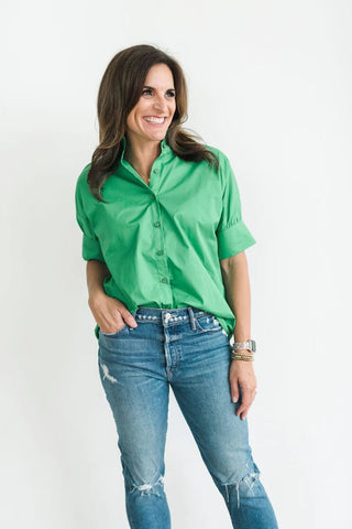 Short Sleeve Ruffle Shirt Green - Heidi Houston - Color Game