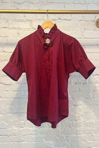 Short Sleeve Ruffle Shirt Maroon - Heidi Houston - Color Game