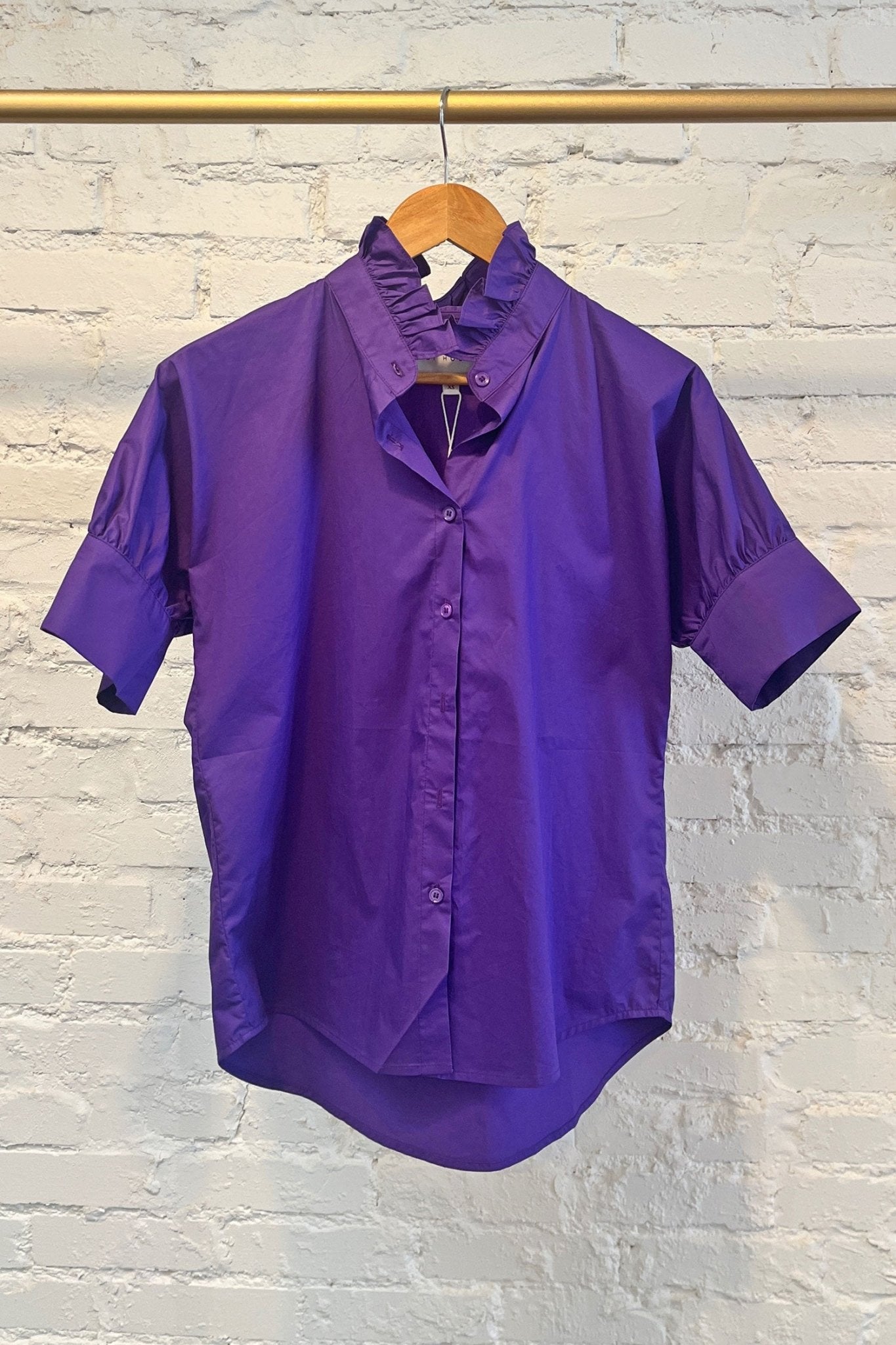 Short Sleeve Ruffle Shirt Purple - Heidi Houston - Color Game