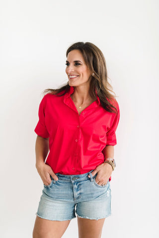 Short Sleeve Ruffle Shirt Red - Heidi Houston - Color Game