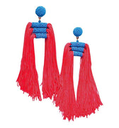 Turquoise and Cherry Red Lauren Beaded Tassel Earrings - Hello Edie - Color Game