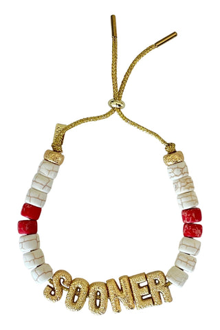 White + Red Eye Candy "Sooner" ID Bracelet - Lucky Star Jewels - Color Game