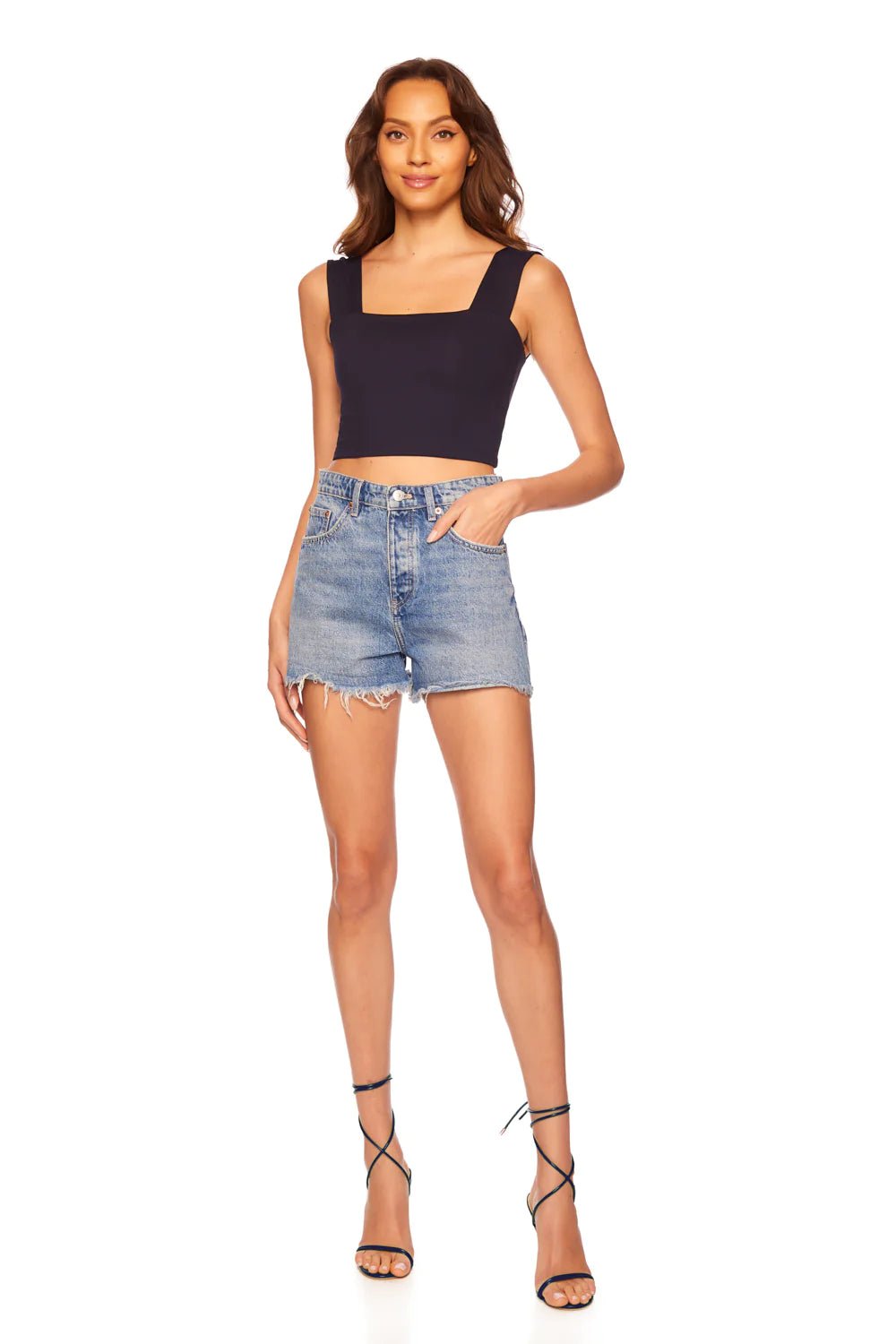 Wide Strap Crop Tank Top Midnight - Susana Monaco - Color Game